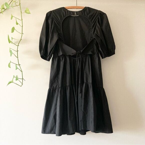 Zara Black Tiered Poplin Open Back Mini Dress XS - Picture 3 of 4